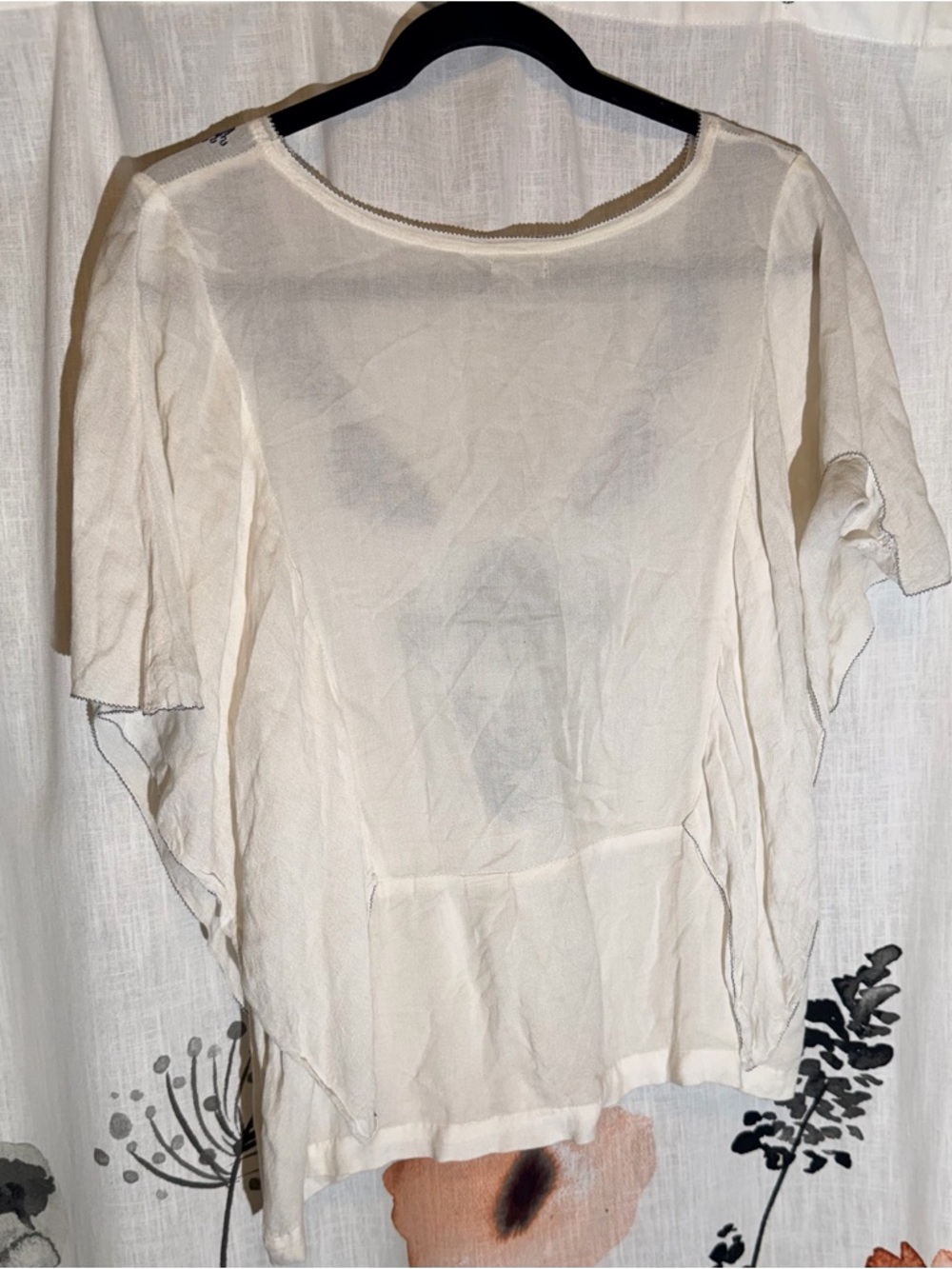 Ecote by Urban Outfitters Cream V-Neck Embroidered Boho Tunic with Navy Detail - Picture 7 of 10